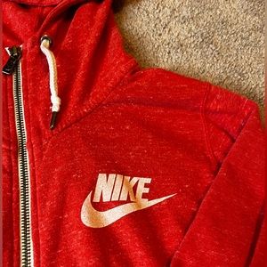 Nike Women’s Red Heather Hoodie Sweatshirt Zip Up Jacket